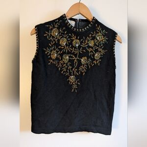 Vintage Embroidered Black Sleeveless Top